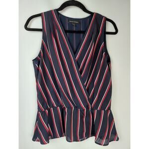 Banana Republic Sleeveless Striped Peplum Ruched Top Blue White Red Sz S